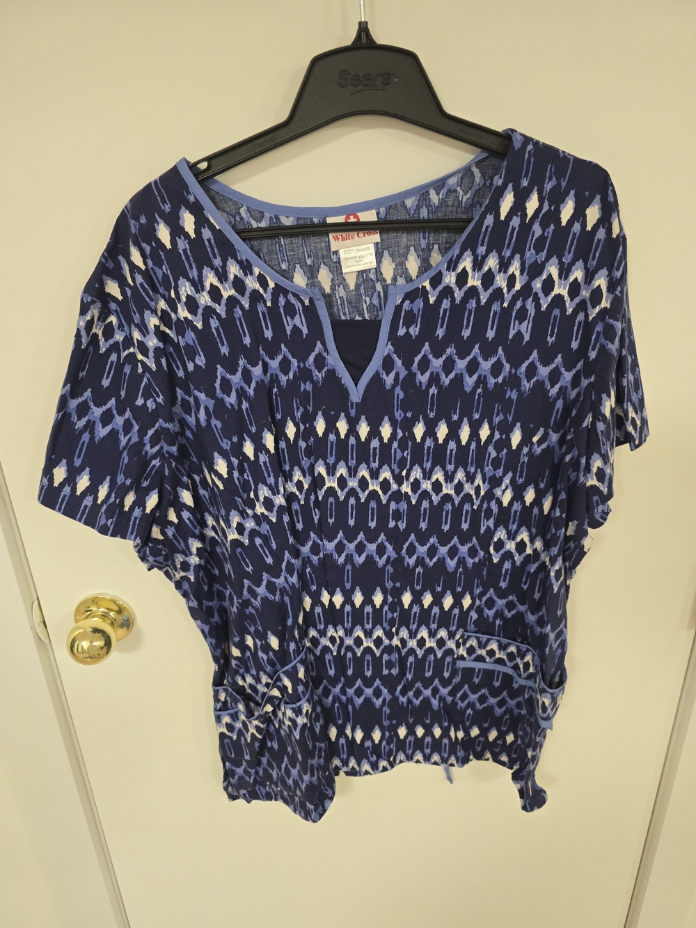 White Cross Navy and Light Blue Patterned Scrub Tunic
